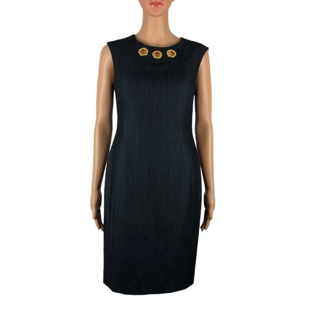Calvin Klein Womens 4 Dress Blue Sleeveless Sheath Denim Look Stretch EUC
